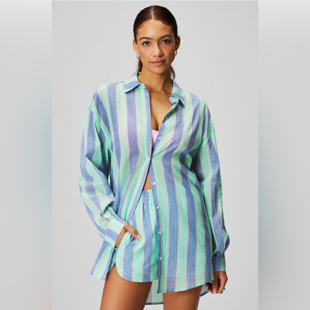 Fabletics Cotton Voile Oversized Resort Stripe Shirt